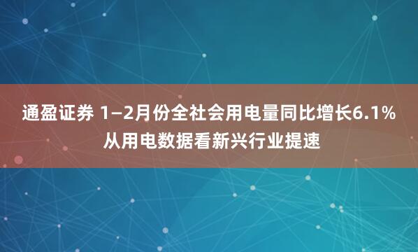 通盈证券 1—2月份全社会用电量同比增长6.1% 从用电数据看新兴行业提速